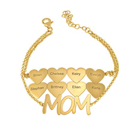 Mom Bracelet With Heart Charms in 18K Gold Plating