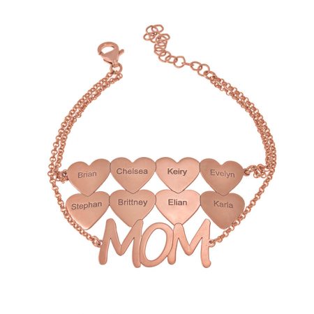 Mom Bracelet With Heart Charms in 18K Rose Gold Plating
