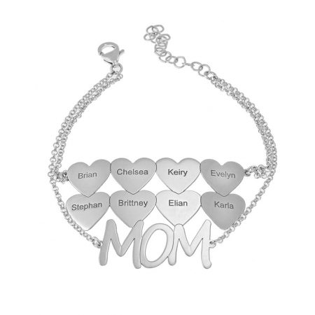 Mom Bracelet With Heart Charms in 925 Sterling Silver