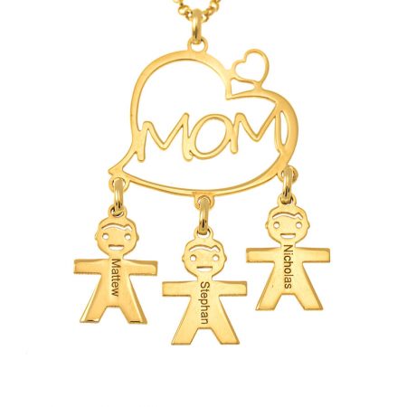 Mother’s Heart Necklace with Kids in 18K Gold Plating