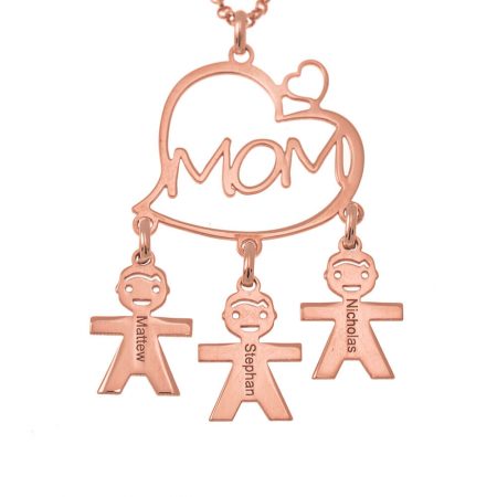Mother’s Heart Necklace with Kids in 18K Rose Gold Plating