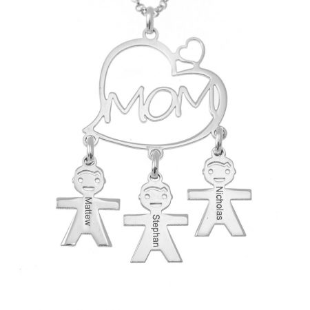 Mother’s Heart Necklace with Kids in 925 Sterling Silver