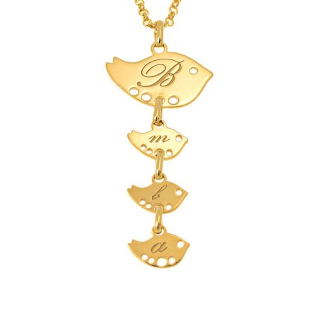 Vertical Birds Family Necklace in 18K Gold Plating