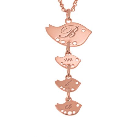 Vertical Birds Family Necklace in 18K Rose Gold Plating