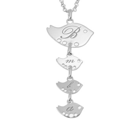 Vertical Birds Family Necklace in 925 Sterling Silver