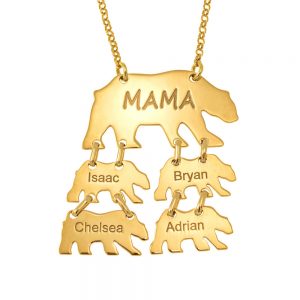 Vertical Mama Bear Necklace gold