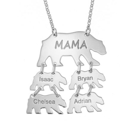 Vertical Mama Bear Necklace in 925 Sterling Silver