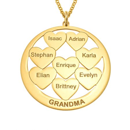 Grandma Necklace with Engraved Hearts Circle in 18K Gold Plating