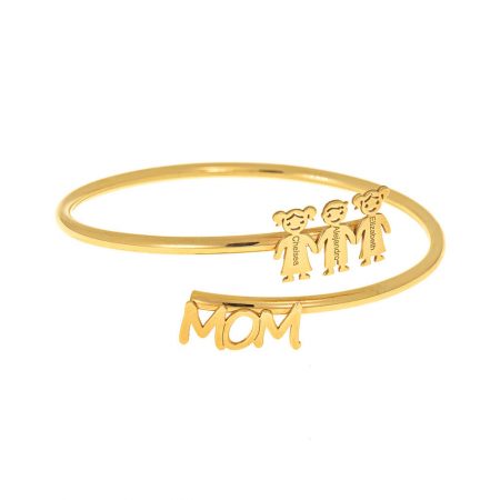 Bangle Bracelet for Mom with Children Charms in 18K Gold Plating