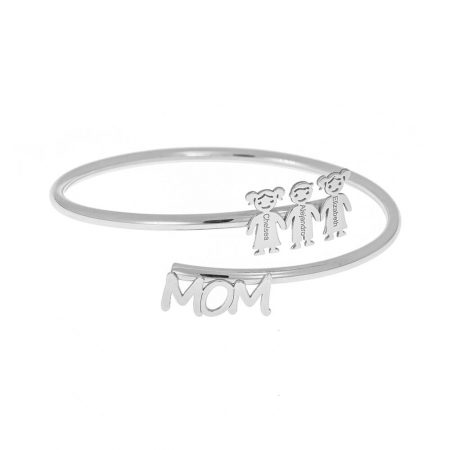 Bangle Bracelet for Mom with Children Charms in 925 Sterling Silver