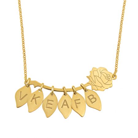 Rose Necklace with Leaves in 18K Gold Plating