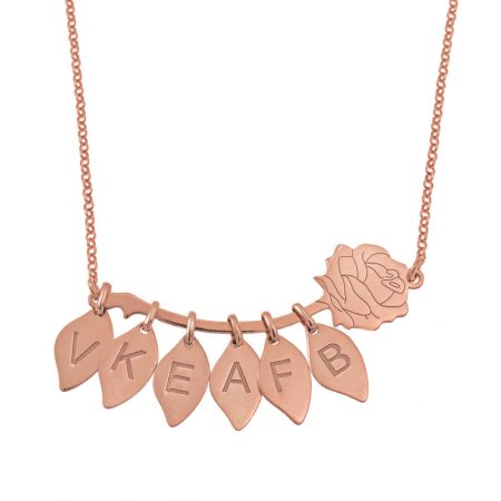 Rose Necklace with Leaves in 18K Rose Gold Plating