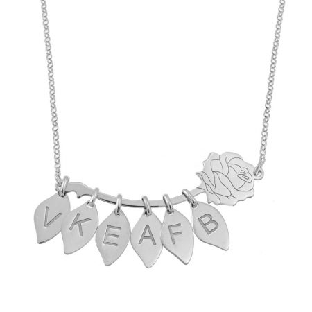 Rose Necklace with Leaves in 925 Sterling Silver