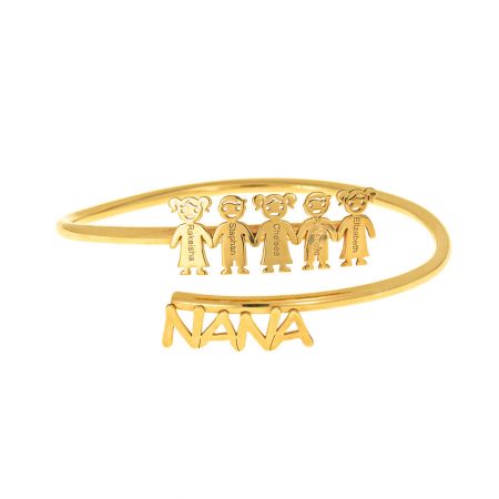 Open Cuff Nana Bracelet with Children Names in 18K Gold Plating