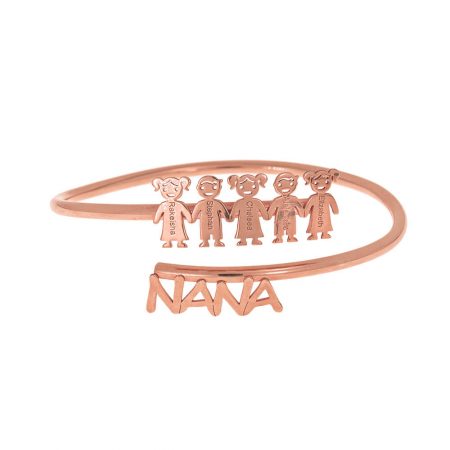 Open Cuff Nana Bracelet with Children Names in 18K Rose Gold Plating