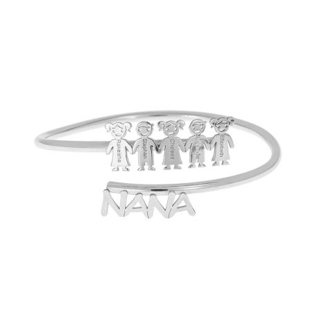 Open Cuff Nana Bracelet with Children Names in 925 Sterling Silver