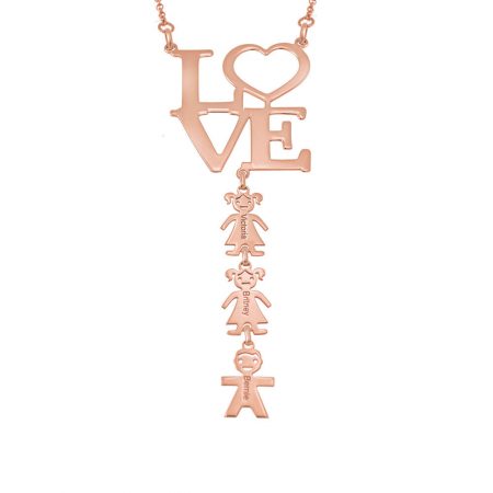 LOVE Mom Necklace with Kids in 18K Rose Gold Plating