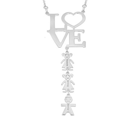 LOVE Mom Necklace with Kids in 925 Sterling Silver