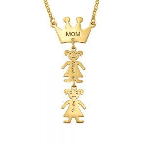 Queen Crown Mom Necklace With Kids gold