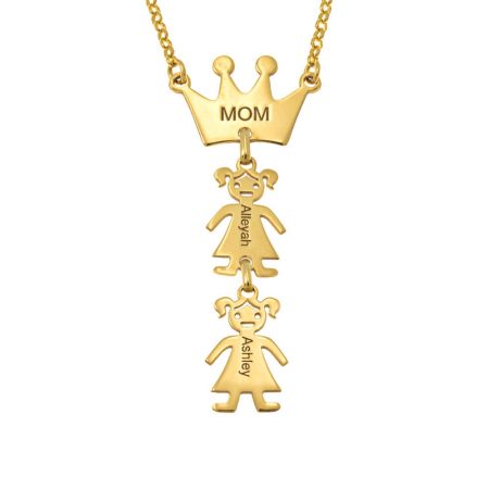 Queen Crown Necklace for Mom with Kids in 18K Gold Plating