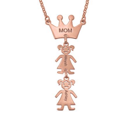 Queen Crown Necklace for Mom with Kids in 18K Rose Gold Plating