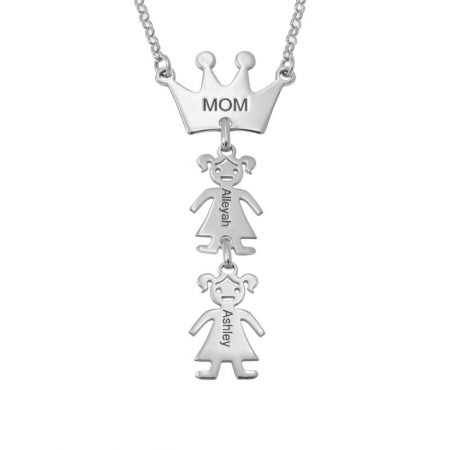 Queen Crown Necklace for Mom with Kids in 925 Sterling Silver