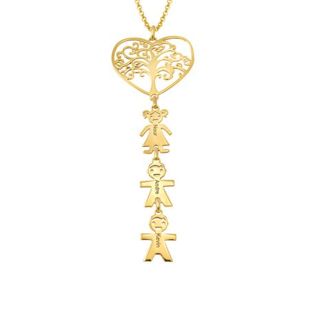 Heart Family Tree Necklace with Kids in 18K Gold Plating
