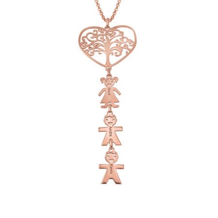 Heart Family Tree Necklace with Kids in 18K Rose Gold Plating