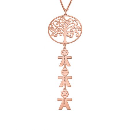 Tree of Life Necklace with Kids Charms in 18K Rose Gold Plating