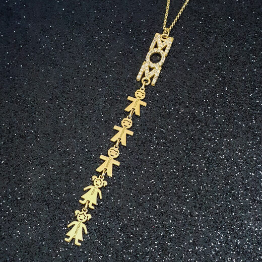Vertical Mom Necklace with CZ & Kids Charms-3