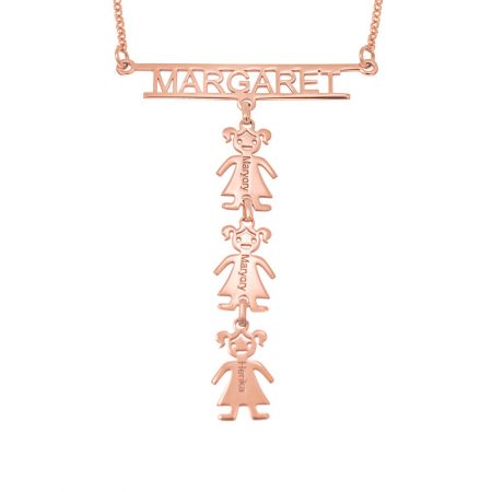 Bar Name Necklace with Kids for Mom in 18K Rose Gold Plating