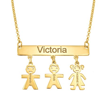 Engraved Bar Necklace With Kids in 18K Gold Plating