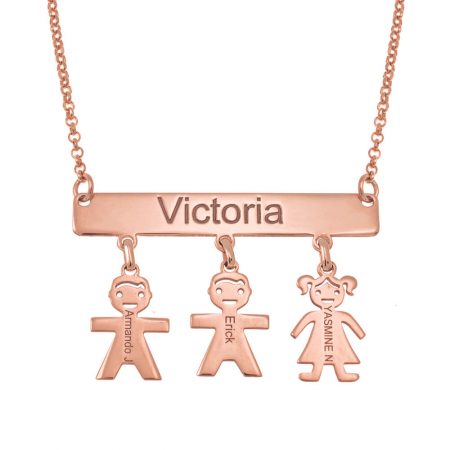 Engraved Bar Necklace With Kids in 18K Rose Gold Plating