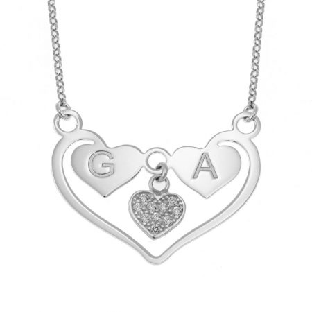 Double Heart Initial Necklace for Couples in 925 Sterling Silver