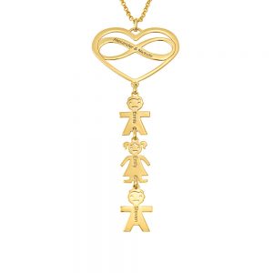 Infinity 2 Hearts And Names Necklace With Kids gold