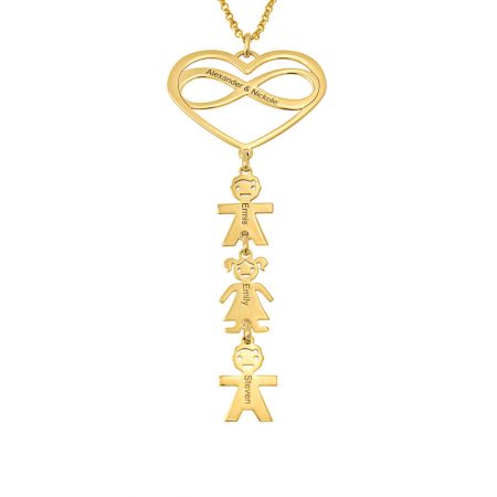 Infinity Heart Necklace with Kids Names in 18K Gold Plating