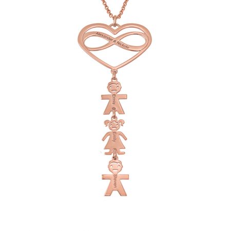 Infinity Heart Necklace with Kids Names in 18K Rose Gold Plating