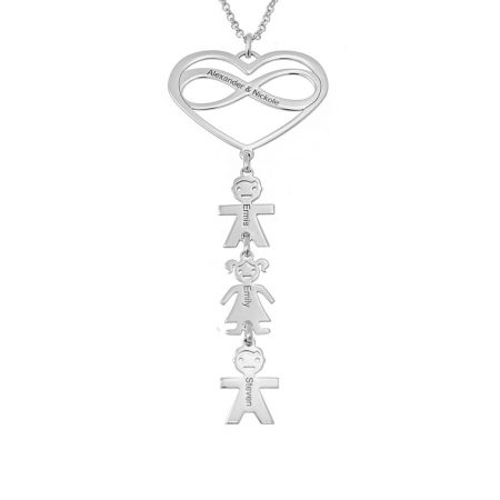 Infinity Heart Necklace with Kids Names in 925 Sterling Silver