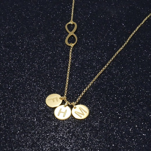 Infinity Necklace with Engraved Initial Coin Charm-4