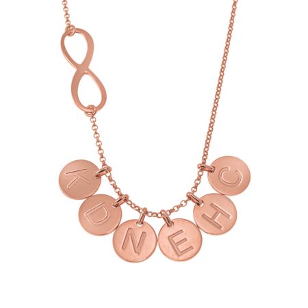 Infinity Necklace with Engraved Initial Coin Charm in 18K Rose Gold Plating