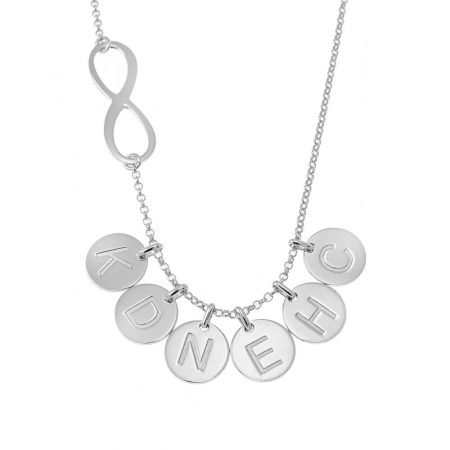 Infinity Necklace with Engraved Initial Coin Charm in 925 Sterling Silver