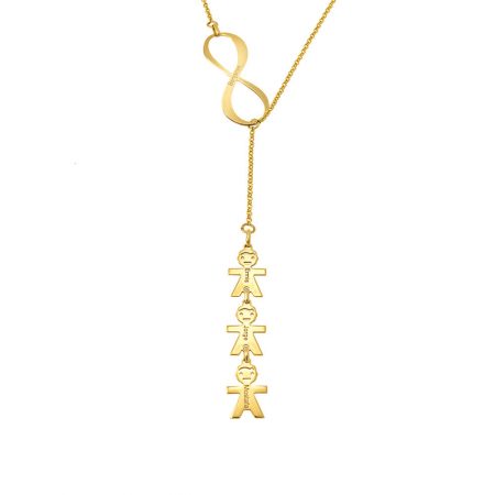 Infinity Necklace with Engraved Kids Charms in 18K Gold Plating