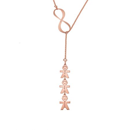 Infinity Necklace with Engraved Kids Charms in 18K Rose Gold Plating