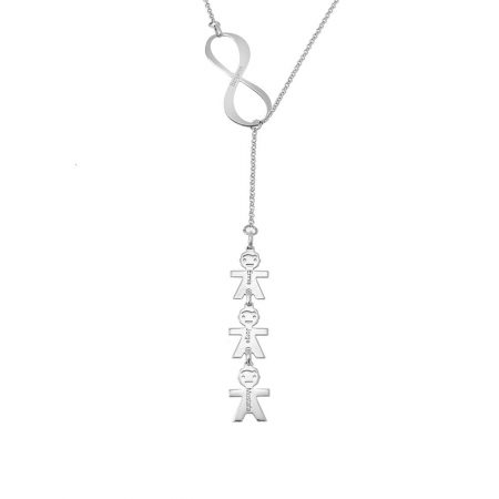 Infinity Necklace with Engraved Kids Charms in 925 Sterling Silver