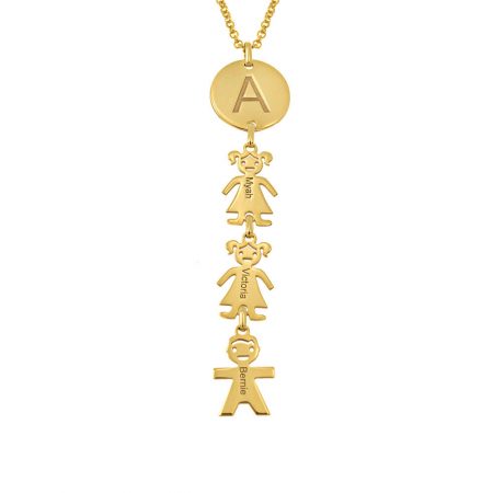 Round Tag letter Necklace with Kids in 18K Gold Plating