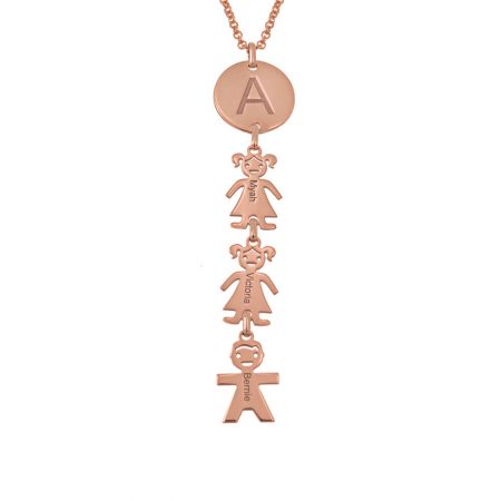Round Tag letter Necklace with Kids in 18K Rose Gold Plating