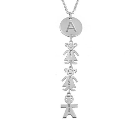 Round Tag letter Necklace with Kids in 925 Sterling Silver