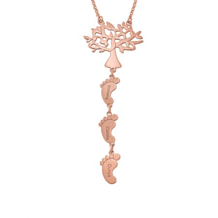 Tree Of Life Necklace With Baby Feet in 18K Rose Gold Plating