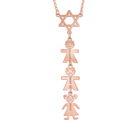 Star of David Necklace with Kids in 18K Rose Gold Plating