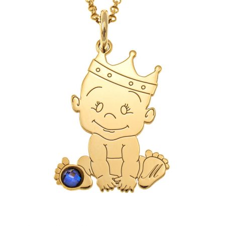 Baby King Initial Necklace with Birthstone in 18K Gold Plating